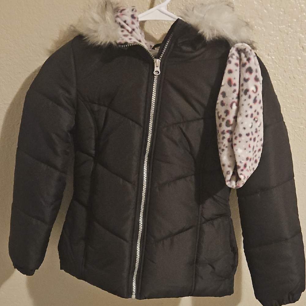 Black Puffer Jacket with Faux Fur Hood
